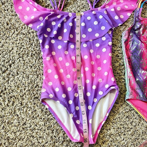 Set of Two Girls One Piece Swimsuits Wonder Nation & Okami Sz 6 Multicolor - Picture 5 of 10